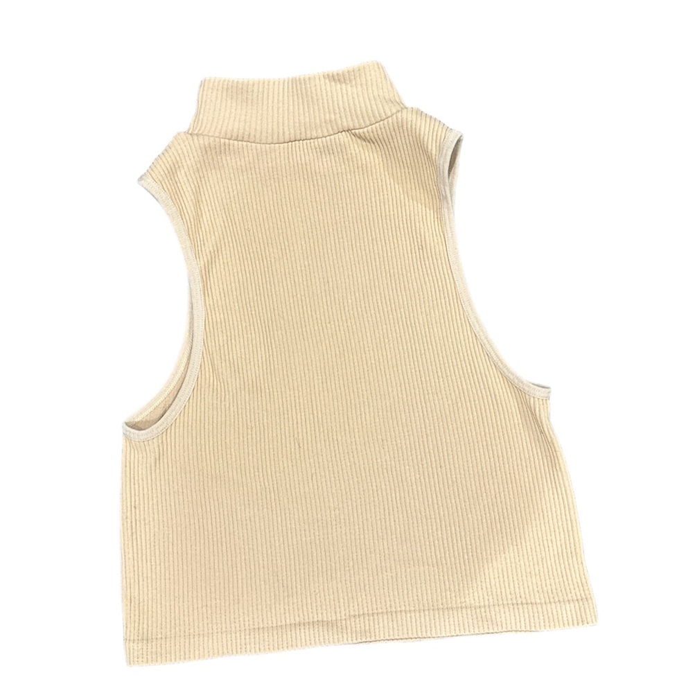 Zara tan nude beige ribbed mock neck contour crop tank top XS-S